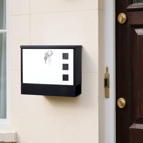 Locking Mailbox Wall Mounted Vertical–  mailboxes with Key Lock and Newspaper Compartment, Key Lock Drop Box Large Capacity, 14.3 x 3.8 x 11.8 Inch, White，SM-HPB911WN
