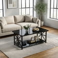 thumbnail image 5 of MIERES Marble-Effect Coffee Table, Rectangular Solid Wood Coffee Table, Living Room Center Table, Coffee Table with Storage Shelf, Suitable for Living Rooms, Offices, Apartments, Black, 5 of 9