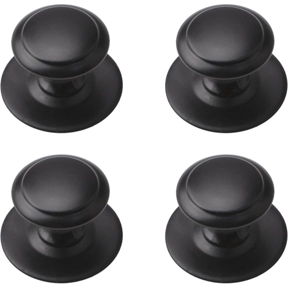 Stainless Steel Drawer Knobs, 4pcs Self-Stick Instant Cabinet Handle Pulls, 1.18Inch Adhesive Sliding Door Stick On Pulls with Mounting Screws for Glass Cupboard(Matte Black)