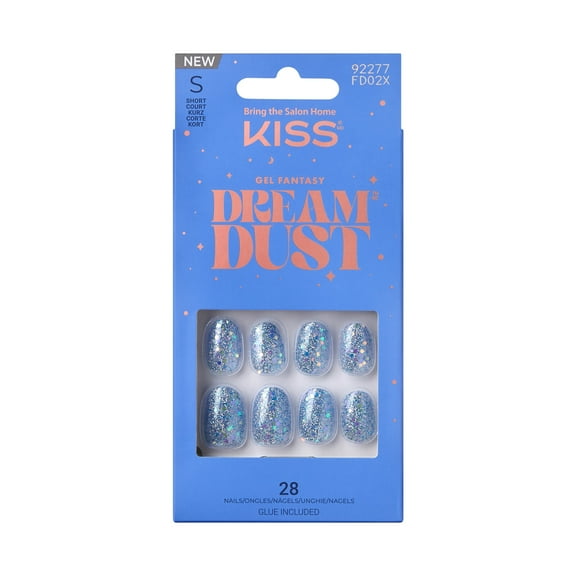 KISS Gel Fantasy Dreamdust Dreamdust, Press On Nails, grwm, Blue, Short Oval, 28 Count