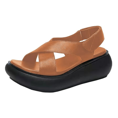 

PEASKJP Sandals for Women Dressy Women s Elastic Flat Sandals Casual Summer (Brown 7)