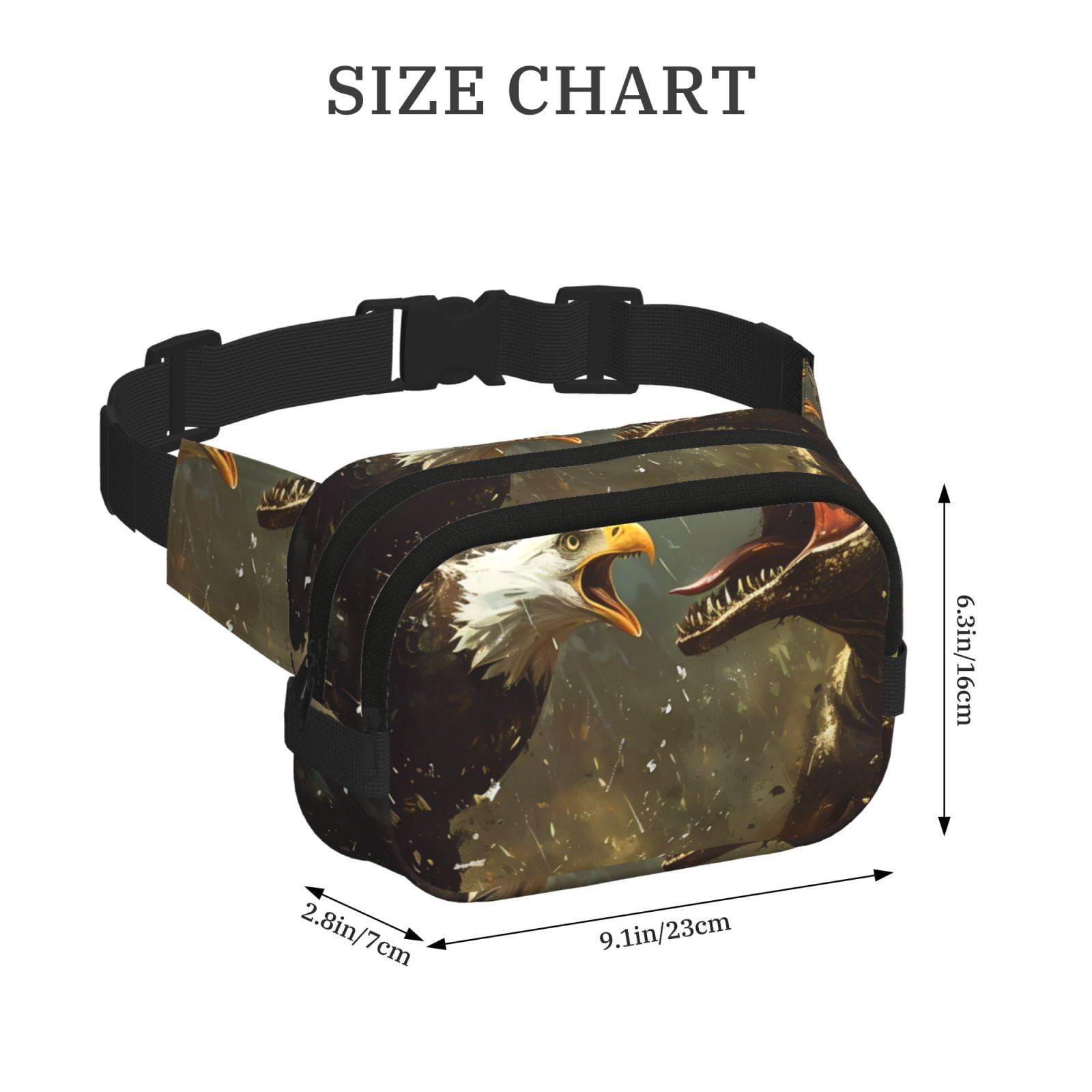 Kdxio Dinosaur Bald Eagle Crossbody Double Layer Waist Bag Belt Bag for Unisex Fanny Pack Fashion Waist Packs for Hiking Running Shopping Traveling
