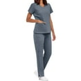 thumbnail image 4 of FNFYFH Scrubs for Women Set Medical Uniform V-Neck Top and Straight Leg Pants Soft Stretch Workwear with Pockets, 4 of 9