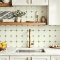 thumbnail image 4 of 10Pcs Vintage Green Floral Peel and Stick Floor Tiles， 12x12in Covers 10 Sq. Ft. SelfAdhesive DIY Vinyl Flooring， Removable Waterproof Sticker for Bathroom， Kitchen， Living Room， Staircase, 4 of 8