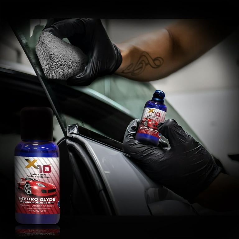 X10 Hydro Glyde Hydrophobic Windshield and Glass Sealant (30 ml) - up to 6  mos of Protection | Glass Maintenance Kit - Anti Fog Coating, Water