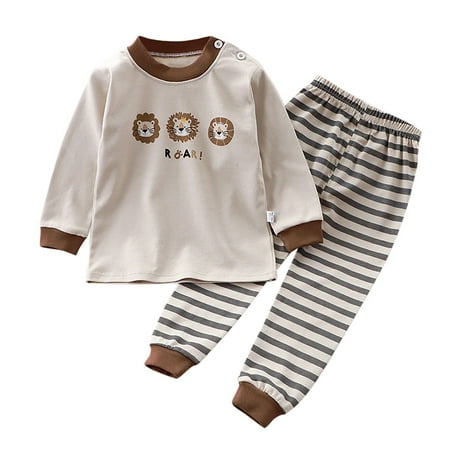 

Xijirk Little Boys Girls Pajamas Dinosaur Animals Cotton 2 Piece Train Toddler Kids Cartoon Sleepwear Fall Clothes Set-Khaki-5-6 Years