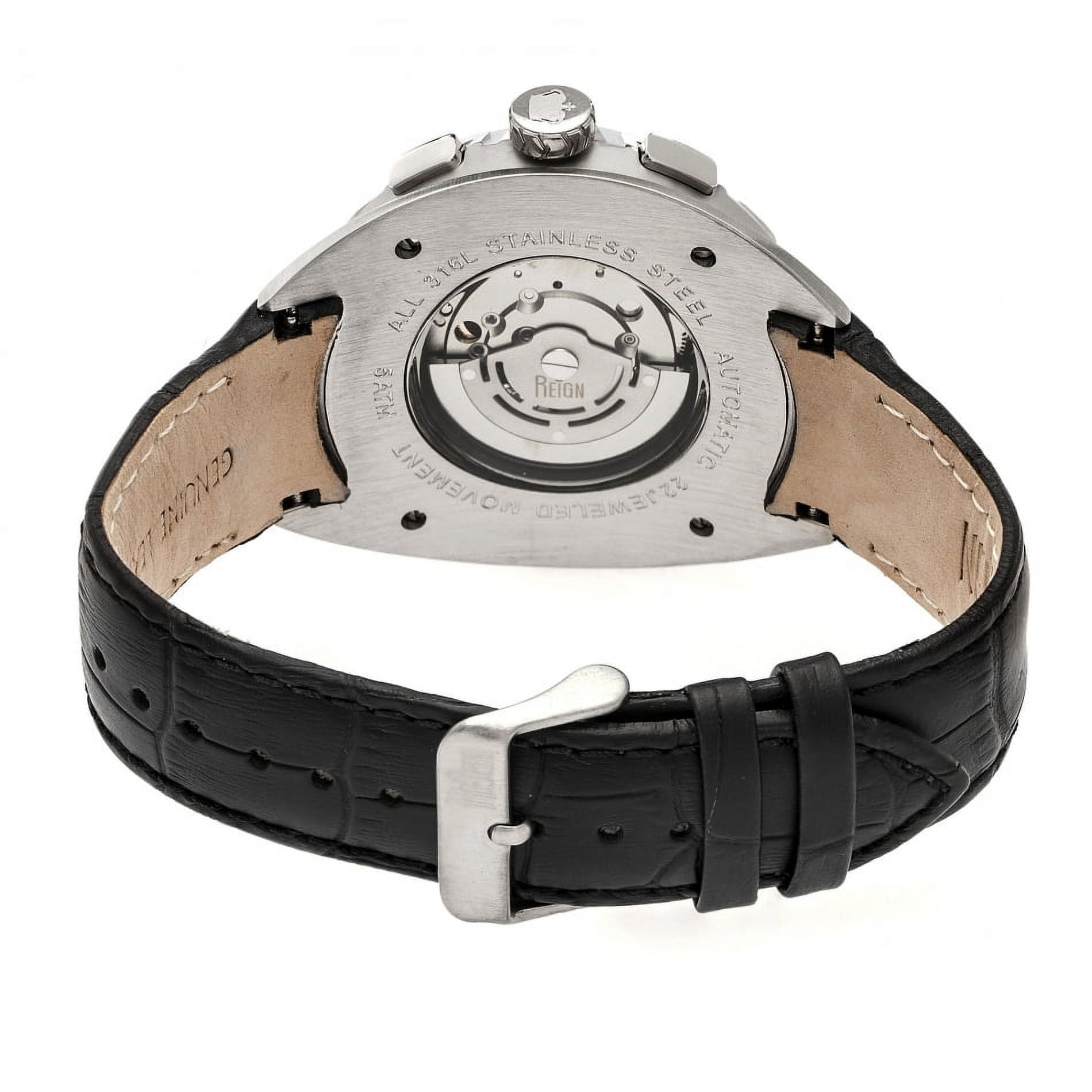 Reign Ronan Automatic Leather-Band Watch W/Day/Date - Black