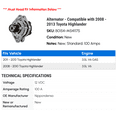 thumbnail image 2 of Alternator - Compatible with 2008 - 2013 Toyota Highlander 2009 2010 2011 2012, 2 of 2