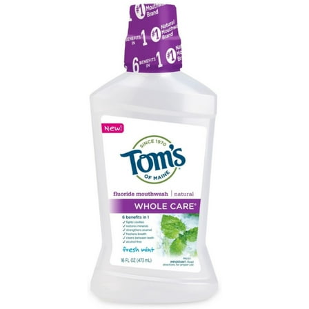 Tom's of Maine Whole Care Mouthwash, Fresh Mint, 16 oz (Pack of 6)