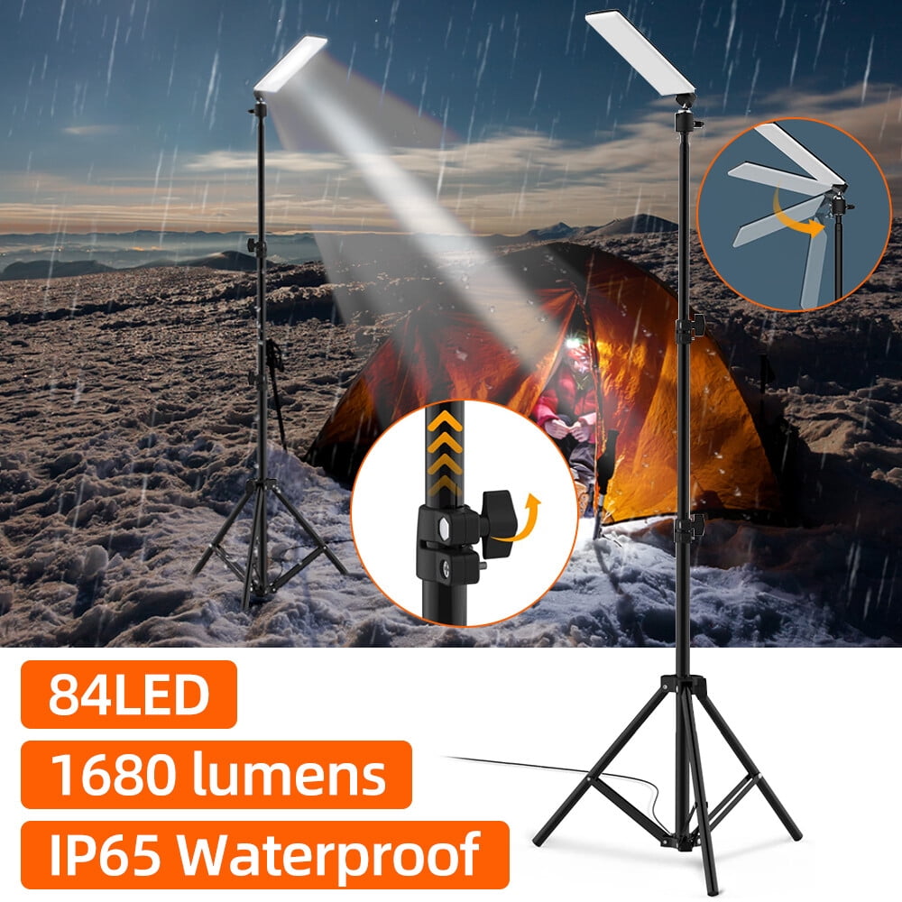 LITOM 84LED Tripod Stand Floor Camping Light Outdoor Super Bright Camping Light Adjustable Metal Telescoping Tripod 6ft, USB Powered