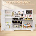 thumbnail image 5 of Wisairt Pretend Play Kitchen Set, 43.7" Extra Long Wooden Play Kitchen for Kids w/ Chef's Costume, Telephone, Stove, Sink, Oven, Realistic Lights Sounds - White & Gold, 5 of 8