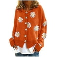 thumbnail image 2 of Floral Knit Cardigan for Women,Womens Long Sleeve Floral Print Cardigan Sweaters Casual V Neck Button Cute Daisy Knit Cardigan Sweater Outfits Tops, 2 of 5