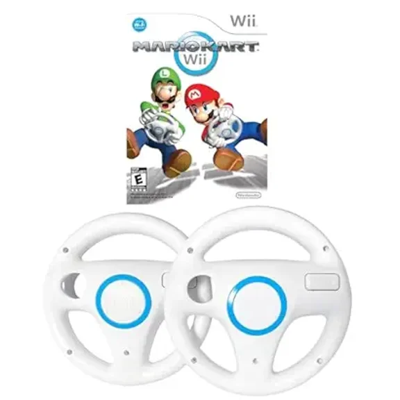 Restored Nintendo Mario Kart Wii with Two Retro Fam Wheels, White (Refurbished)