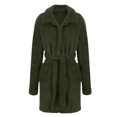 thumbnail image 3 of Fengactive Womens Collared Fleece Robe Textured Lapel Tie Waist Patch Pockets Short Loungewear, 3 of 3