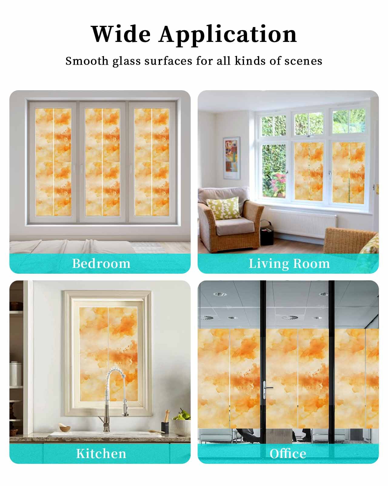 Window Privacy Film Orange Stained Glass Window Film Decorative Sun Block Window Cover Watercolor Farmhouse Ombre Abstract Texture Window Clings Static Adhesive Sticker for Bathroom 35.4"x78.7"