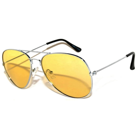OWL Aviator Sunglasses Silver Metal Frame Yellow Lens for Men and Women