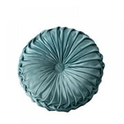 Velvet Pleated Round Pumpkin Pillow Couch Cushion Solid Pillow Decor,Lake Blue