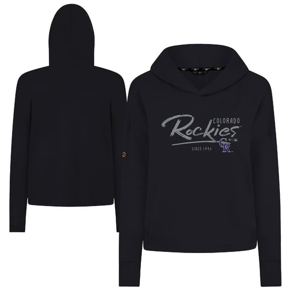 Women's-Levelwear Black Colorado Rockies Tri-Blend Sweet Express Cropped Pullover Hoodie
