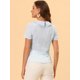 thumbnail image 4 of Blusa de verano Allegra K con cuello anudado y volantes de manga corta para mujer Azul L, 4 of 5