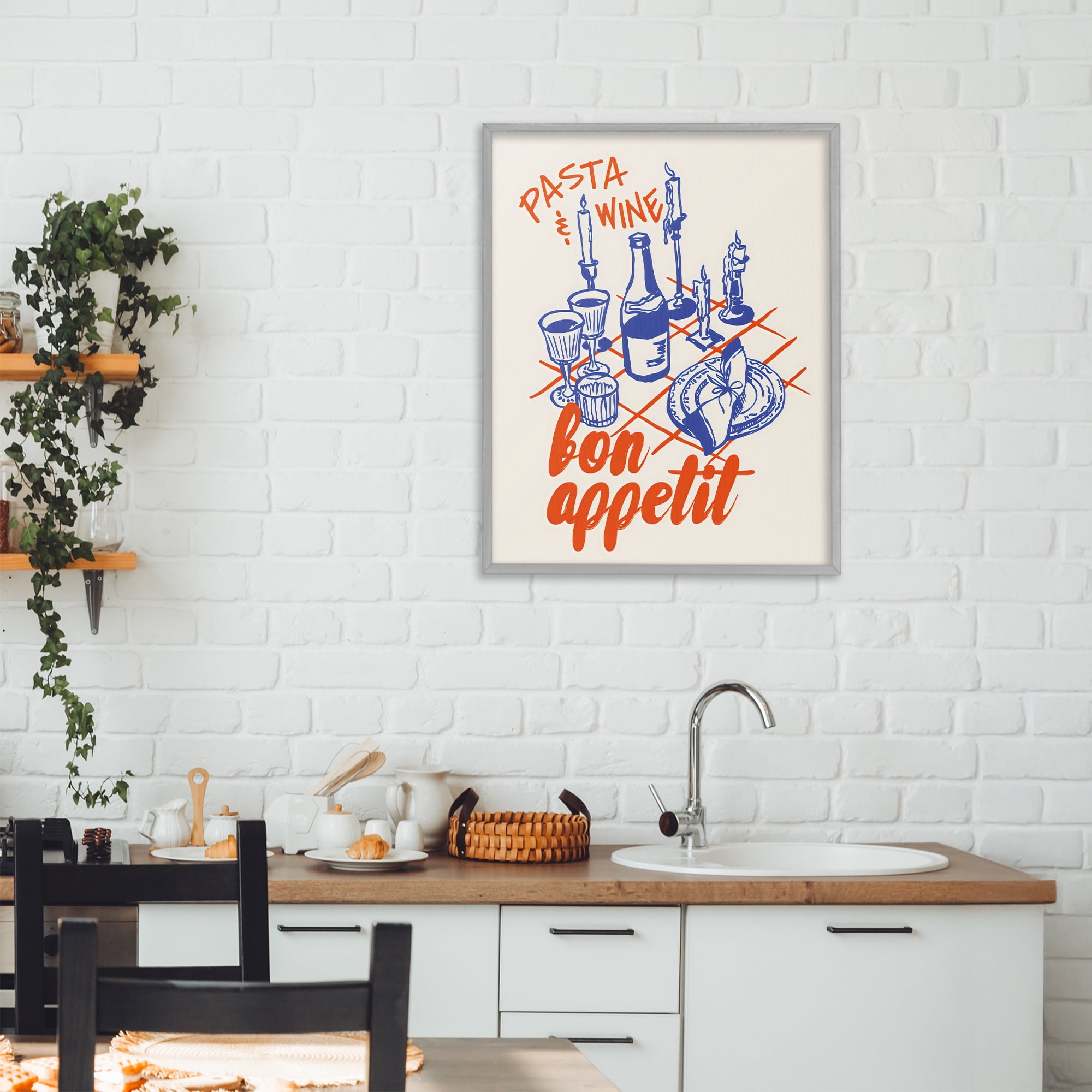 Stupell Industries Pasta & Wine Bon Appetit Gray Framed Giclee Art, design by The Prints Vibe