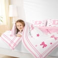 thumbnail image 3 of Manfei Teens Cartoon D Letter Monogrammed Twin Bedding Sets 7-Piece,Kids Girls Pink Bow Tie Stripes Bedding Comforter Set,Pink Reversible,Breathable Home Decor, 3 of 7