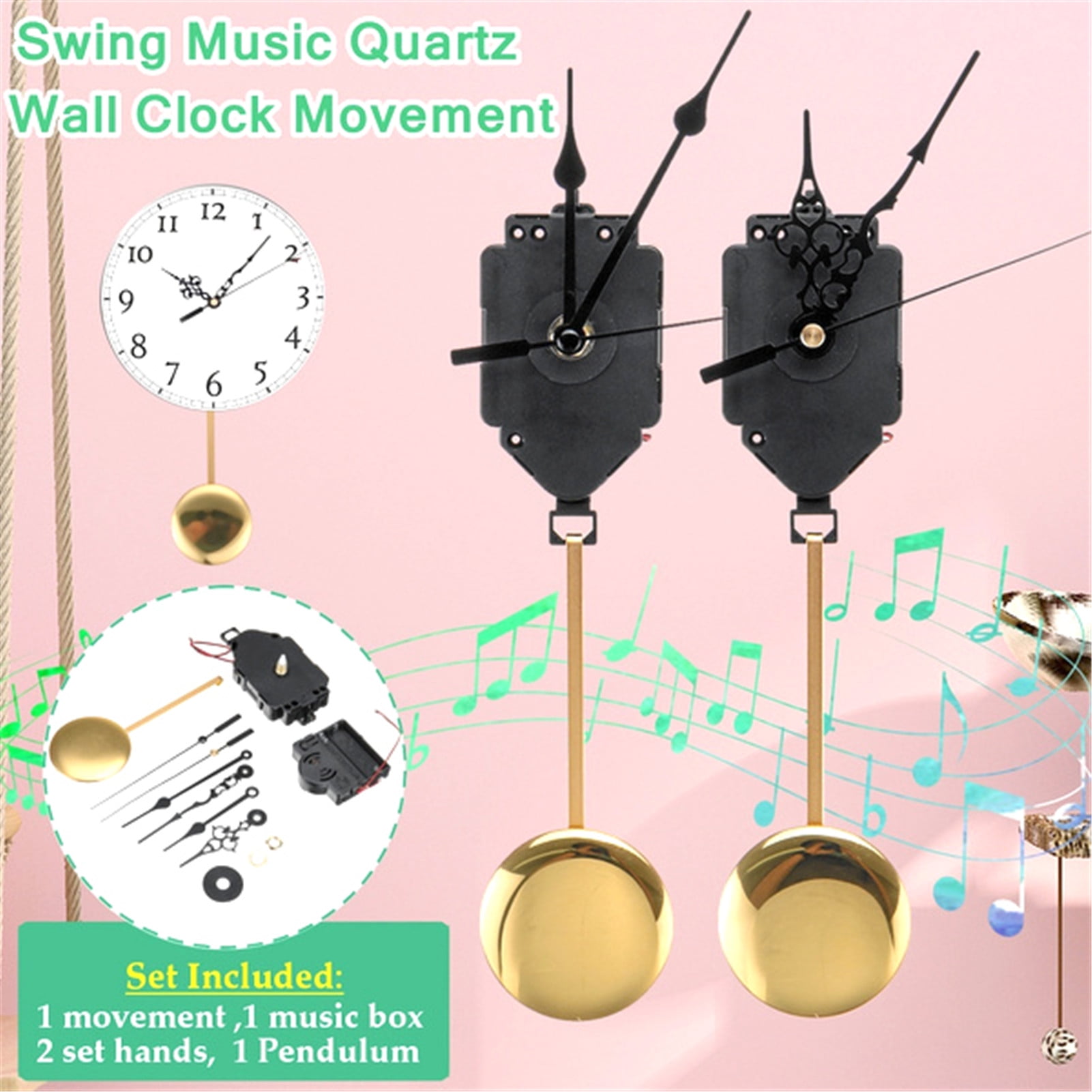 Straight Clock Hands LIUJZZJ Quartz Pendulum Trigger Clock Movement Chime Music Box Completer Pendulum Clock Kit with 3 Pairs of Spades Fancy 