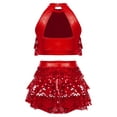 thumbnail image 2 of Hansber Kids Girls Lyrical Dance Outfits Shiny Sequins Modern Dance Dress Dancewear Latin Jazz Crop Red 8, 2 of 7