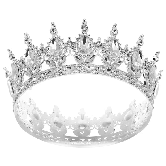 Minkissy Crown Rhinestone Baroque Style Crown Shape Bridal Tiara Silver Crystal Headpiece for Brides 1Pcs