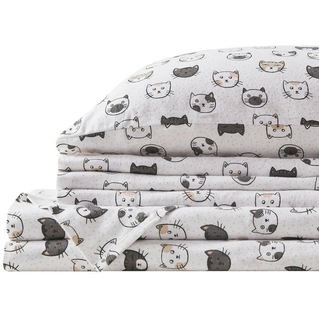 Juego de sábanas Comfort Spaces, franela de algodón, tamaño queen, gris y rosa