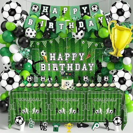 WEEKS Soccer Birthday Party Decorations 87Pcs Soccer Birthday Party Supplies Including Tablecloth Backdrop Banner Cake Topper Latex Balloons Foil Balloons Decorations Kit