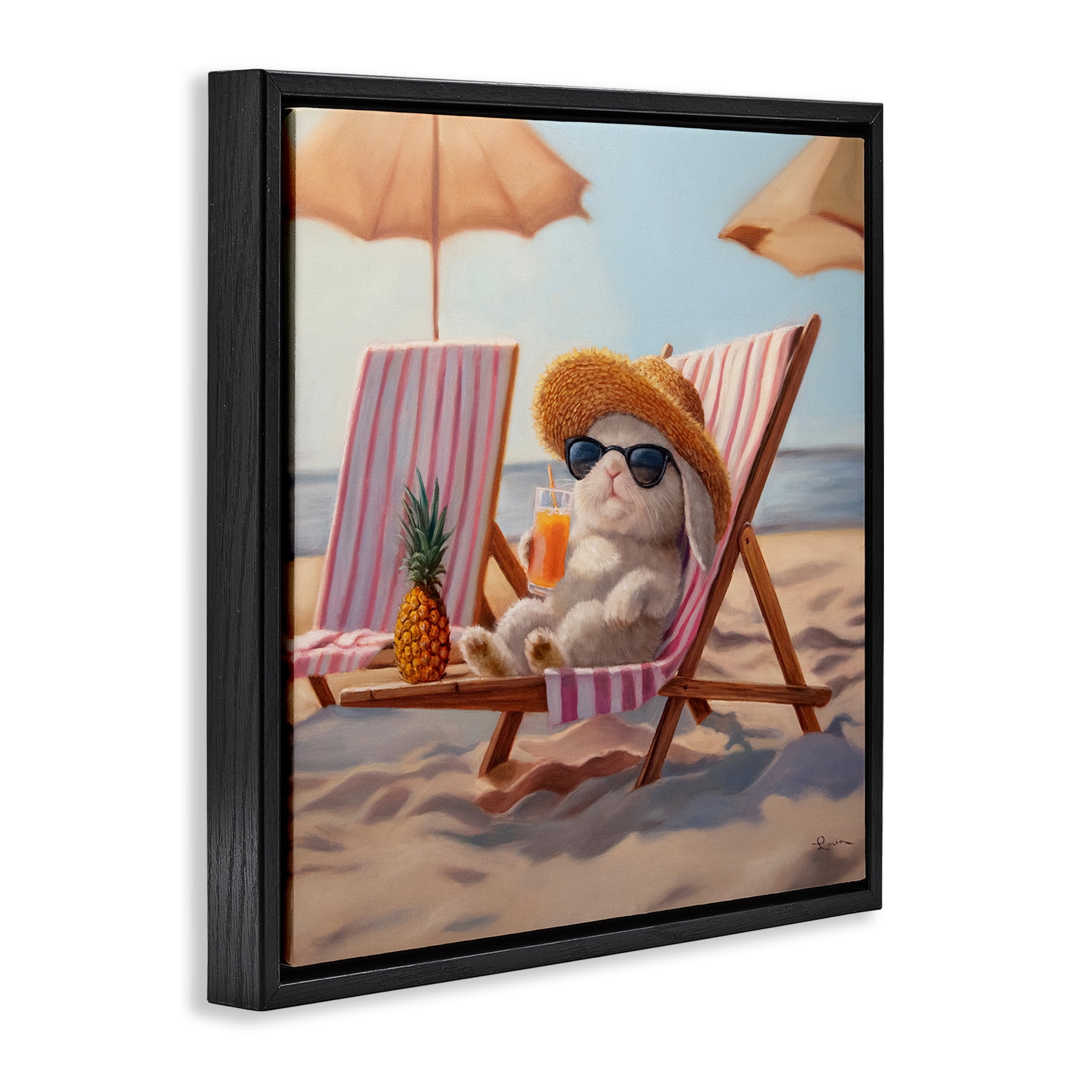 Beach Bun Relaxation Black Framed Floater Canvas Wall Art, design by Lucia Heffernan