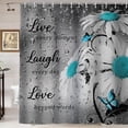 thumbnail image 1 of Teal Floral Shower Curtain, Live Laugh Love Inspirational Quote Turquoise White Daisy Flower Blue Butterfly Modern Bathroom Decor, Waterproof Fabric Shower Curtain Set, 72 X 72 Inch, Raindrop, 1 of 6