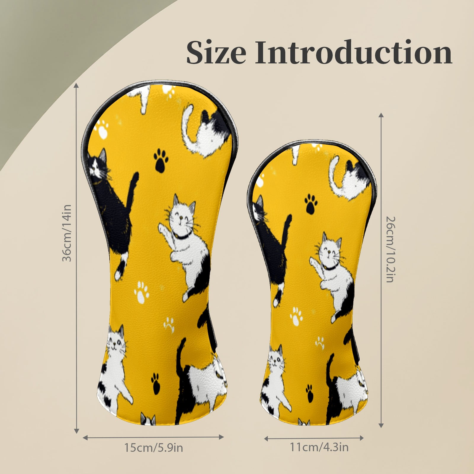 Golf Head Covers for Woods and Driver Waterproof Leather Golf Club Head Covers for Women Men Golf Driver Fairway Wood Headcover Yellow Background Cat Mural