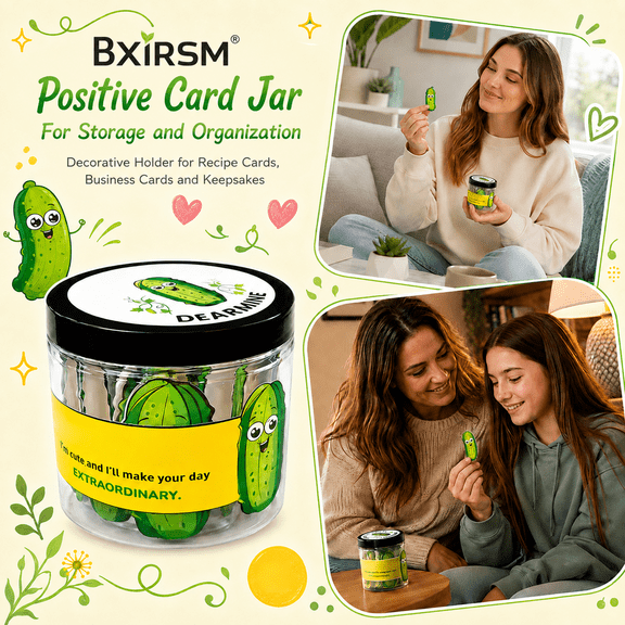 Positive Pickle Card Jar for Storage and Organization Decorative Holder for Keepsakes Funny Encouragement Gift for Adults