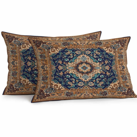 Waterproof Throw Pillow Covers Set of 2, 20x12 Inch Blue Burnt Orange Boho Decorative Pillowcases Outdoor Pillow Slip Cushion Covers Set for Couch Tent Antique Tribal Southwestern