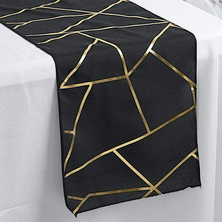 

12x108 in Black with Gold Geometric Polyester Table Runner Party Decorations