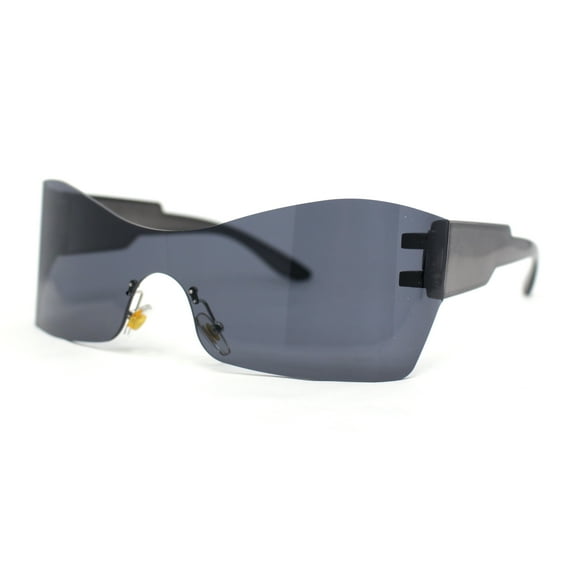 Womens Wrap Rimless Shield Plastic 80s Color Mirror Sunglasses Slate - Black
