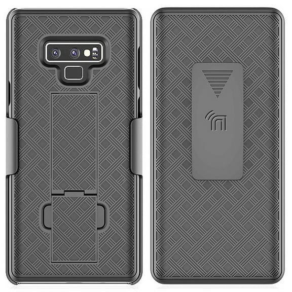 Case with Clip for Note 9, Nakedcellphone Black Kickstand Cover with [Rotating/Ratchet] Belt Hip Holster Combo for Samsung Galaxy Note 9 (SM-N960)