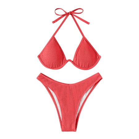 Bikini Set Swimwear Women Swimwear Bikinis Soild Swimsuit Ladies Shorts Halter Two Piece Swimwears Tankinis Set Sexy One Piece Swimsuit for Women(Size:S)