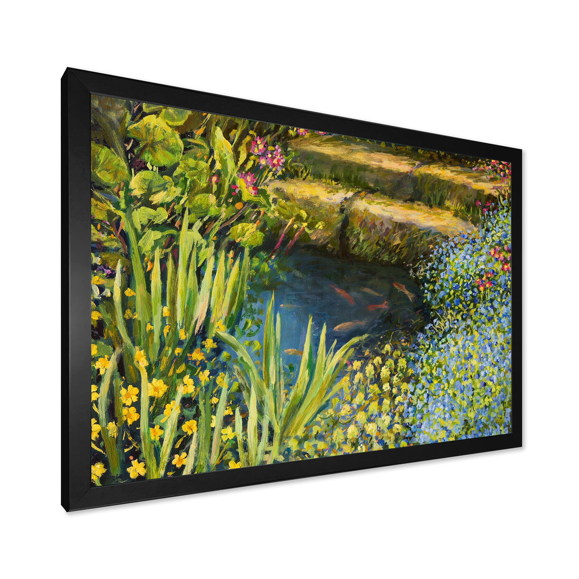 Designart 'Colorful Silence Flowers At The Lake Side' Lake House Framed Art Print