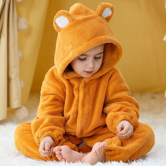 YUEHUA Toddler infant Fleece Hooded Onesie Pajamas Cute One Piece Fuzzy Sleepwear Zip Up Jumpsuits Baby Winter Warm Romper Outfits Playsuit Loungewear, 3-6 Months