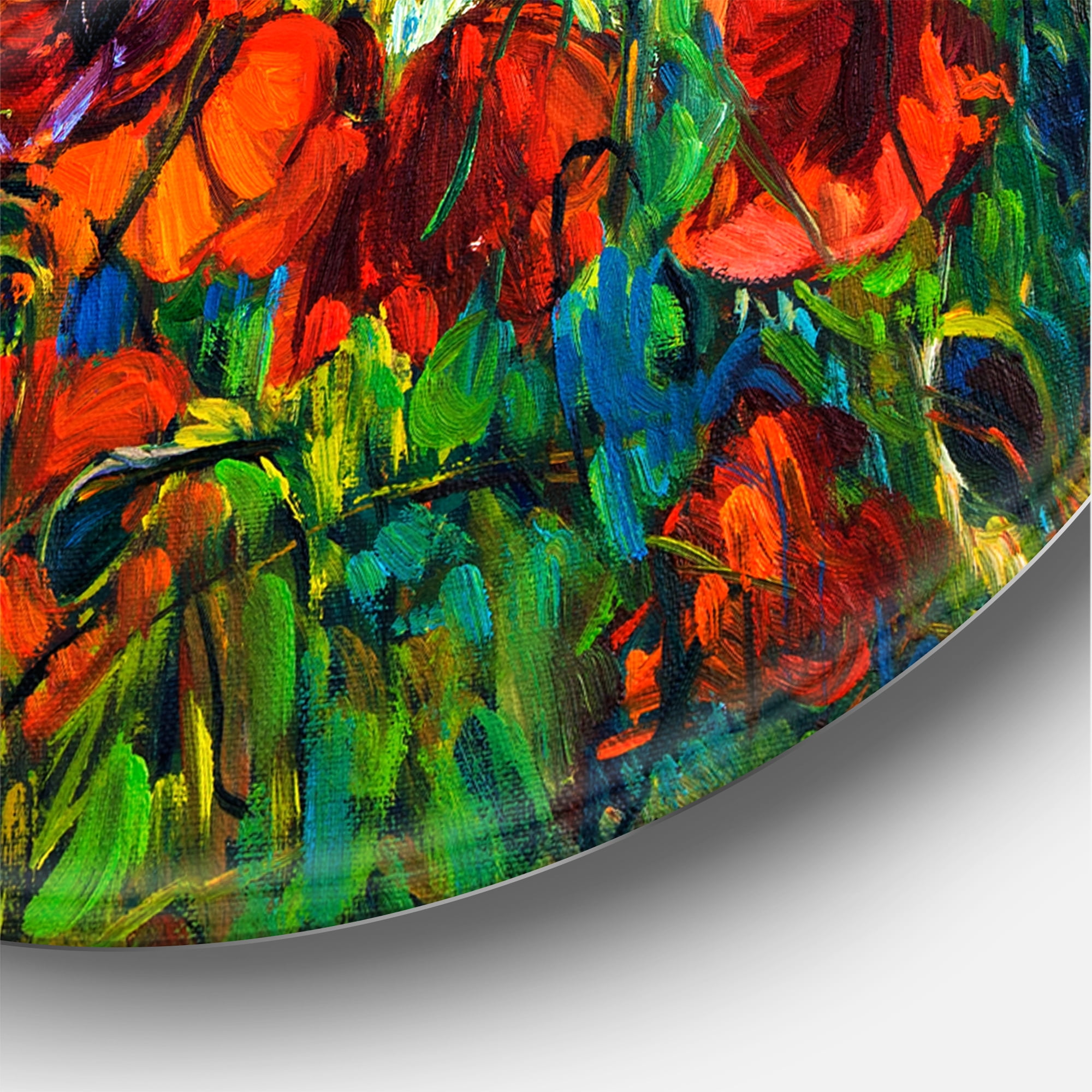Designart 'Blossoming Red Poppy Fields With Distant Tree' Traditional Circle Metal Wall Art 23x23 - Disc of 23
