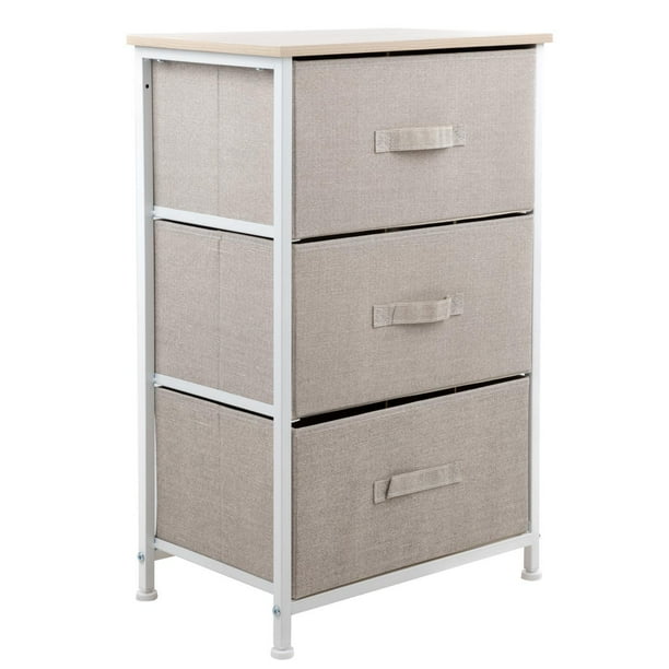 Comoda Cajonera de 3 Cajones Mueble Organizador Tela Madera beige M