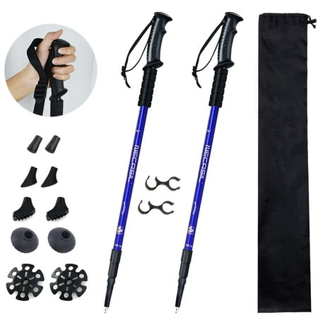 aluminum adustable trekking hiking poles homeya walking sticks lightweight telescopic pair of 2 blue