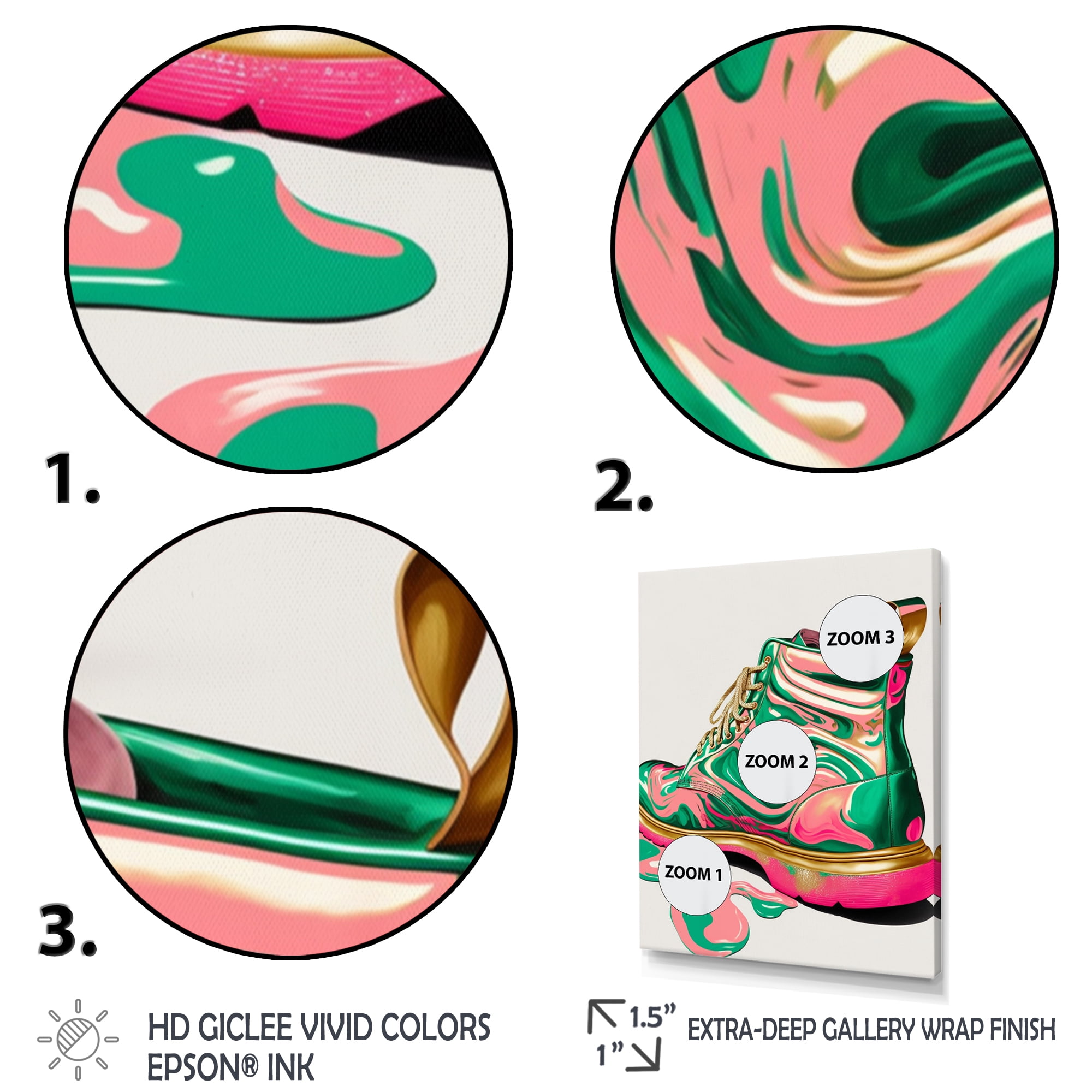 Designart Pink And Green Art Deco Army Shoes Canvas Wall Art