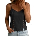 thumbnail image 7 of RQYYD Womens Sleeveless V Neck Spaghetti Strap Tops Casual Side Button Blouses Linen Blend Tee Shirts Clothes, 7 of 7