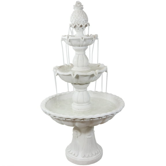 Sunnydaze Welcome Traditional White Fiberglass 3-Tiered Outdoor Water Fountain