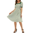 thumbnail image 1 of INSPIRE CHIC Vestido Midi a Cuadros de Verano con Cuello Cuadrado y Manga Corta para Mujer Verde XL, 1 of 5