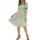 thumbnail image 1 of INSPIRE CHIC Vestido Midi de Cuello Cuadrado de Verano para Mujer con Contraste y Manga Corta A-Line a Cuadros Verde M, 1 of 5