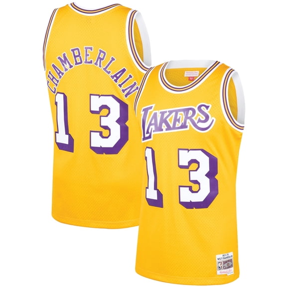Men's Mitchell & Ness Wilt Chamberlain Gold Los Angeles Lakers 1971/72 Hardwood Classics Swingman Jersey